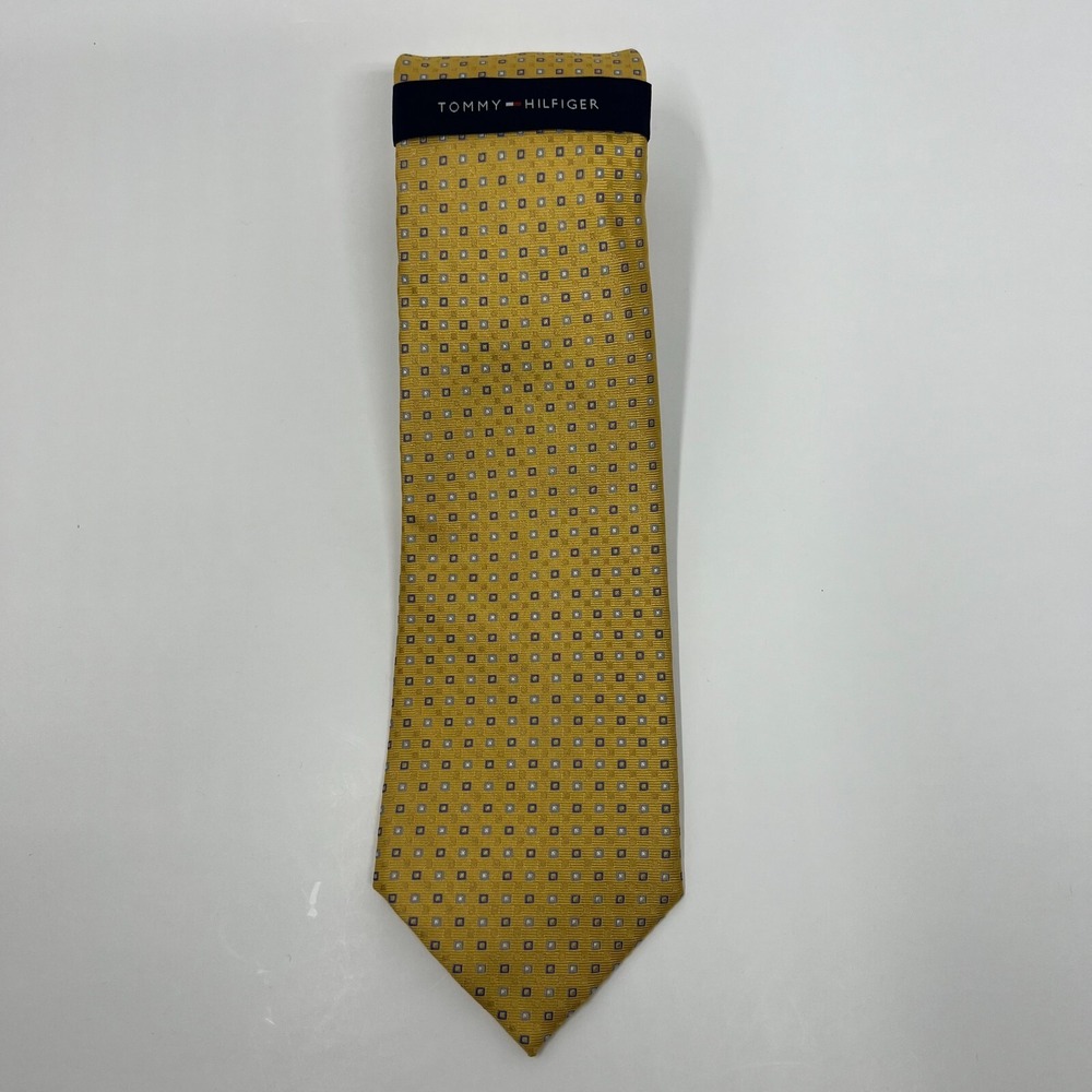 Tommy Hilfiger Men's 100% Silk Tie Masters Micro Yellow/Blue/White Vintage‎ NWT - Picture 3 of 7